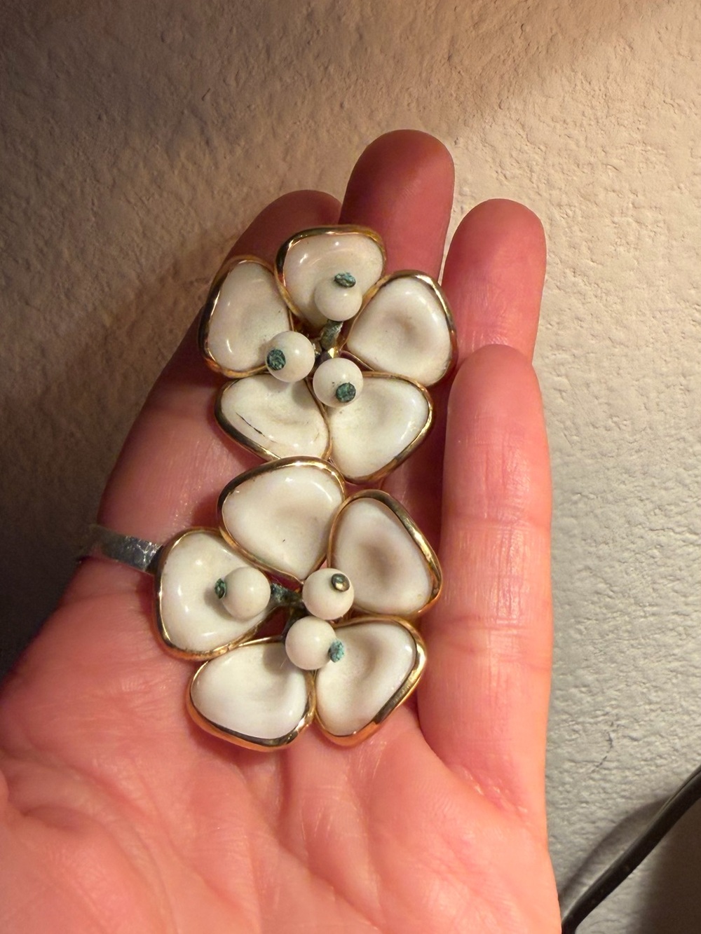 Women’s White Floral Statement Earrings - Gold Trim